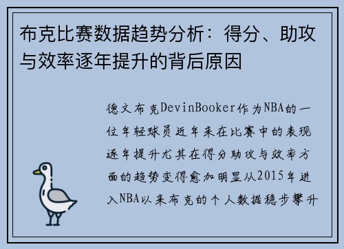 布克比赛数据趋势分析:得分、助攻与效率逐年提升的背后原因 布克比赛数据趋势分析:得分、助攻与效率逐年提升的背后原因